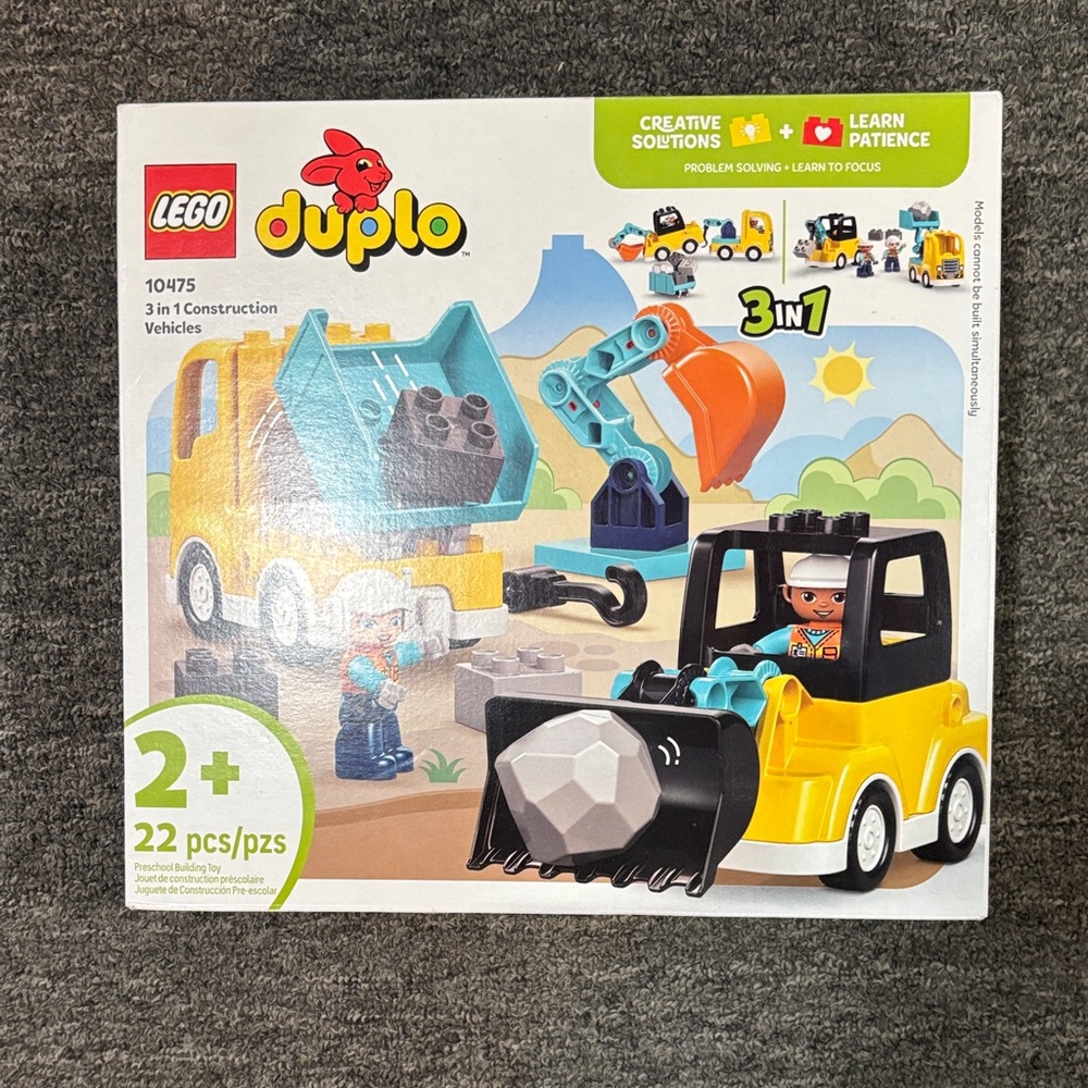 Lego DUPLO 3-in-1 Construction Vehicles – Yellow, Blue, Orange, Black
